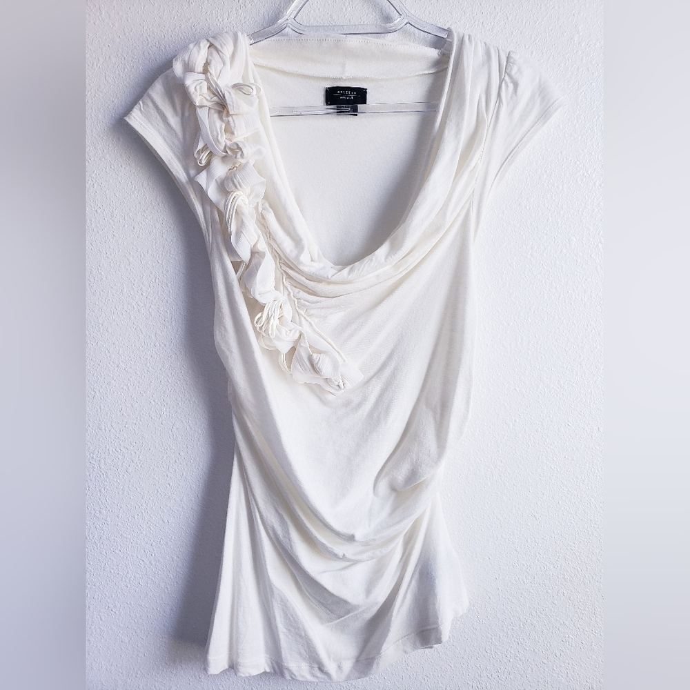 Anthropologie Ruffle Fitted Cap Sleeve Blouse
